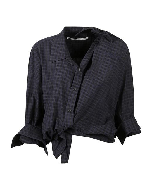 Alexander Wang Black Blaues Gestreiftes Asymmetrisches Hemd Mit Knopfleiste
