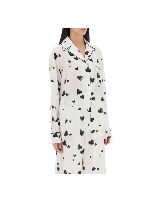 Camisa de pijama de seda con estampado de corazones Marni de color White