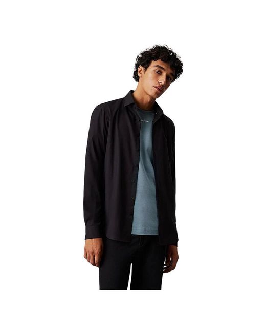 Calvin Klein Schwarzes performance slim fit hemd in Black für Herren