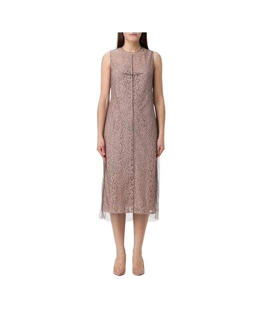 Fendi Kleedjes ,Bruin ,Tule Elegante Midi-Jurk Met Tule Overlay in het Brown