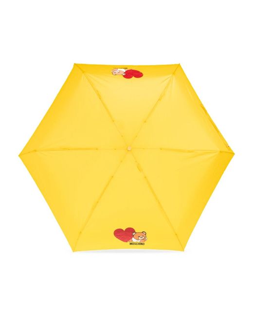 Moschino Accessoires ,Geel ,Polyester Opvouwbare Paraplu Met Logo in het Yellow