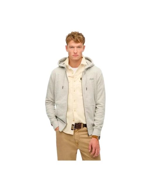 Superdry Hoodies & Sweatvesten ,Grijs ,Katoen Essential Logo Zip Hoodie in het Natural voor heren