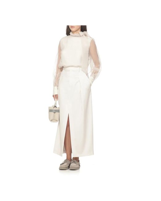 Brunello Cucinelli Ivoor Zijden Blouse Met Messing Details in het White