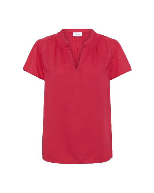 Saint Tropez Red Feminine V-Ausschnitt Bluse