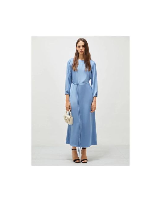 Marella Kleedjes ,Blauw ,Satijn Satijnen Maxi Jurk Met Riem in het Blue