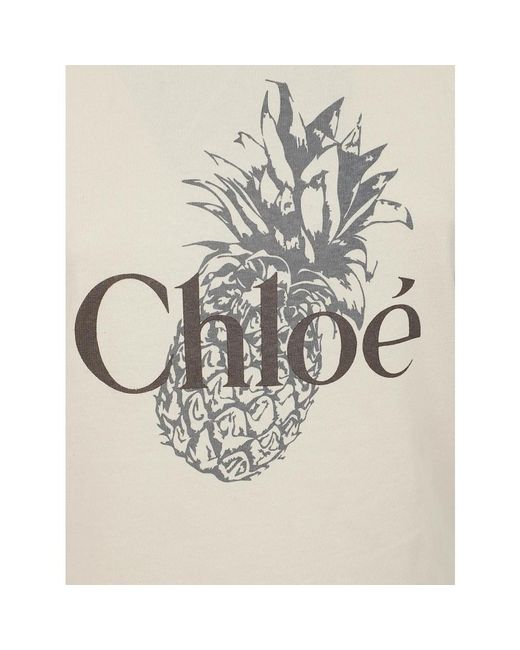 Chloé Tops ,Katoen Ananas Print Crew Neck T-Shirt in het Natural
