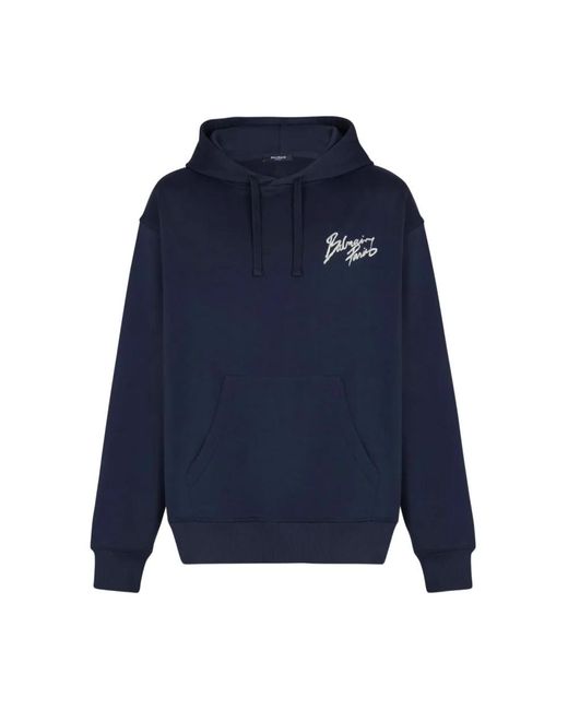 Balmain Hoodies & Sweatvesten ,Blauw ,Katoen Printed Hoodie in het Blue voor heren