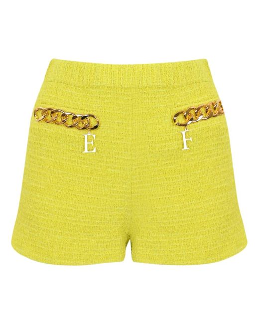 Shorts tweed amarillos con cadena dorada Elisabetta Franchi de color Yellow