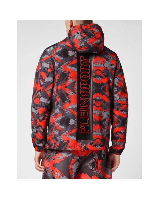 Philipp Plein Fitness ,Veelkleurig ,Nylon Nylon Windbreaker Camouflage in het Red voor heren