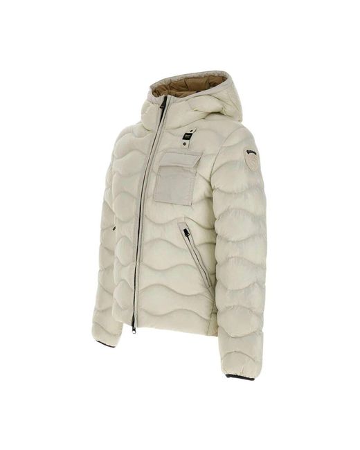 Blauer Wasserabweisende Nylonjacke Mit Karomuster in Natural für Herren