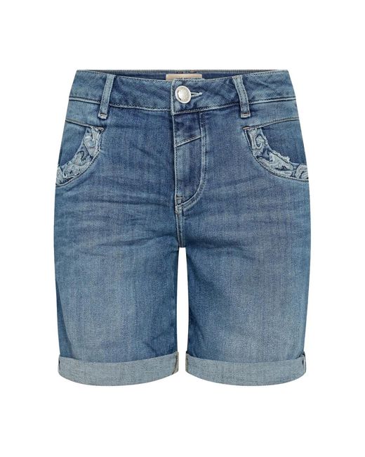 Mos Mosh Blue Denim Shorts Mit Feinen Details Und Manschetten