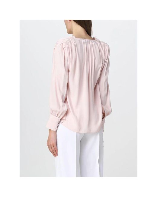 Pinko Pink Rote Bluse Mit V-Ausschnitt Langarm