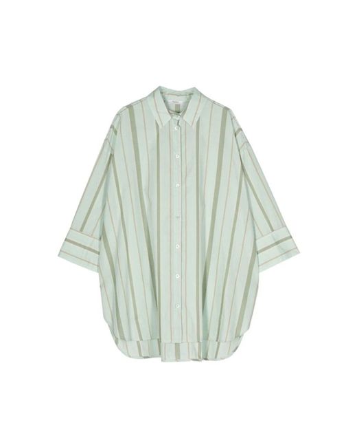 Camisa de algodón a rayas con detalle de cuentas en el hombro Peserico de color Green