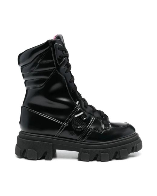 Chiara Ferragni Black Lace-Up Boots