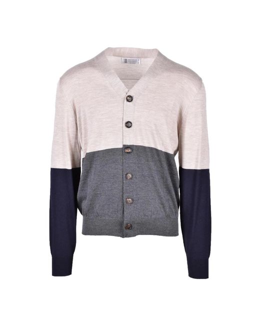 Brunello Cucinelli Luxuriöser kaschmir seiden cardigan in Blue für Herren