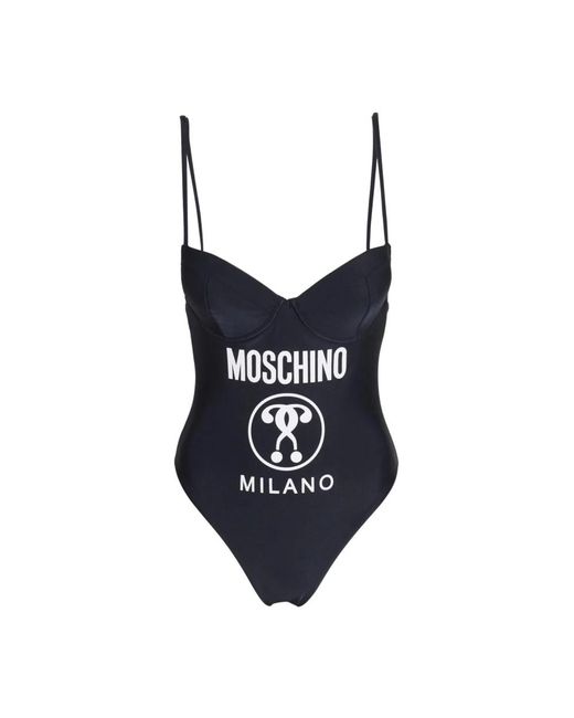 Moschino Badmode ,Zwart ,Badpak Met Logo Print En Push-Up Cups in het Blue
