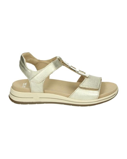Ara Schoenen ,Grijs ,Leer 1234804 Flat Sandalen in het Metallic