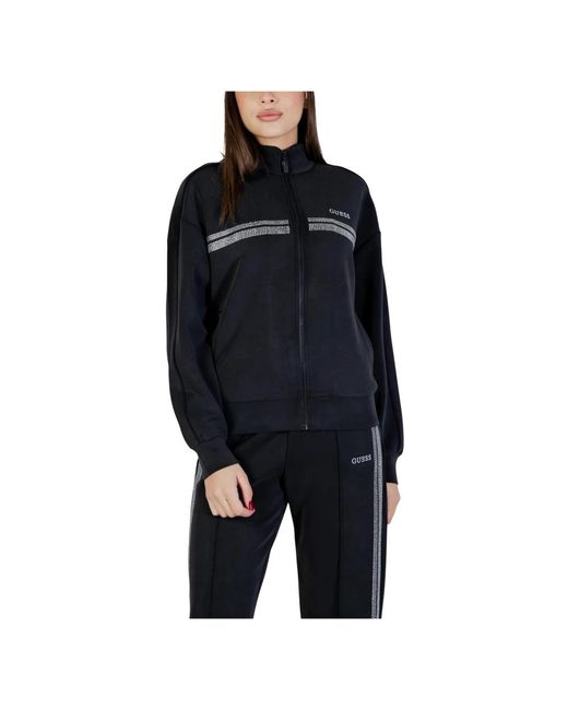 Guess Hoodies & Sweatvesten ,Zwart ,Berthe High Neck Full-Zip Swea in het Black