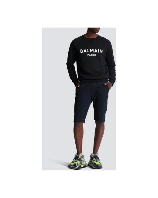 Shorts in cotone con logo paris floccato di Balmain in Blue da Uomo