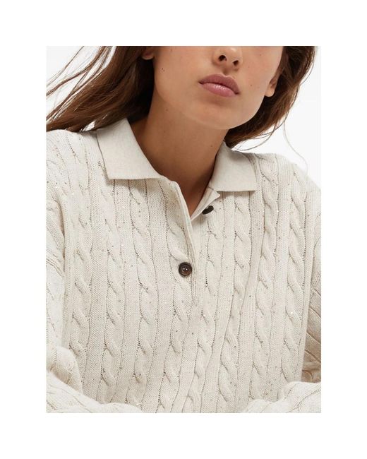 Brunello Cucinelli White R cable-knit sequin sweater