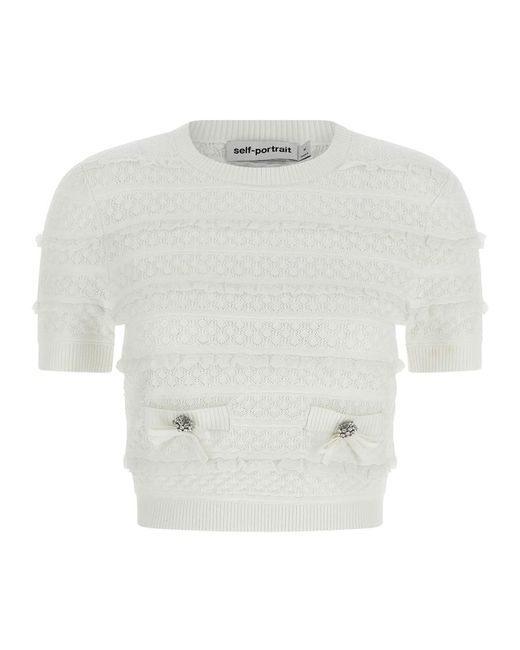 Self-Portrait White Round-Neck Knitwear