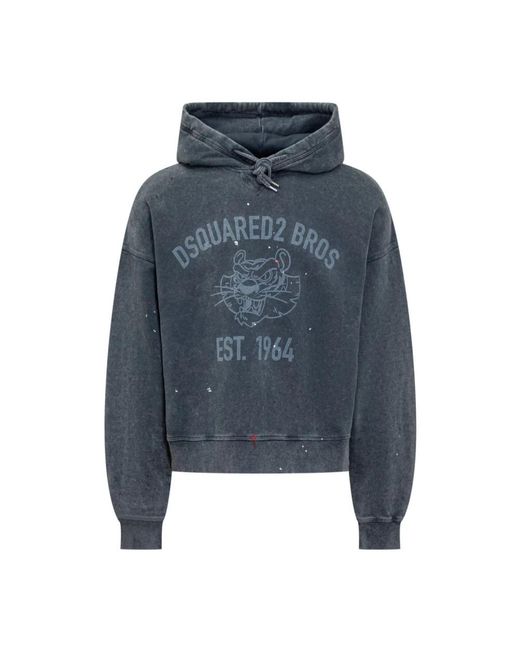 DSquared² Hoodies & Sweatvesten ,Blauw ,Katoen Marineblauwe Hoodie Met Logo Print in het Blue voor heren