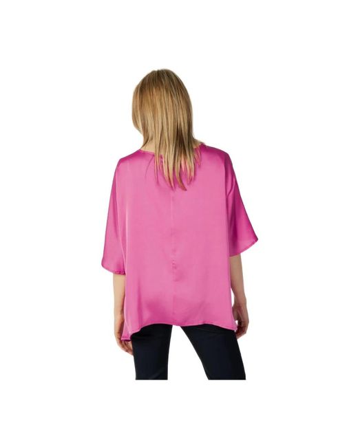 Sandro Ferrone Overhemden ,Roze ,Polyester Fuchsia Boot Hals Blouse in het Pink