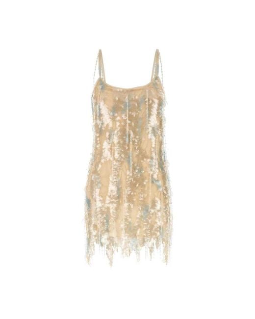 Blumarine Natural Verziertes Mesh Mini Kleid