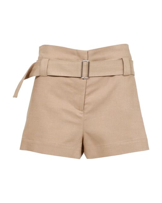 MSGM Korte Broeken ,Geflambeerde Viscose Canvas Hoge Taille Shorts in het Natural