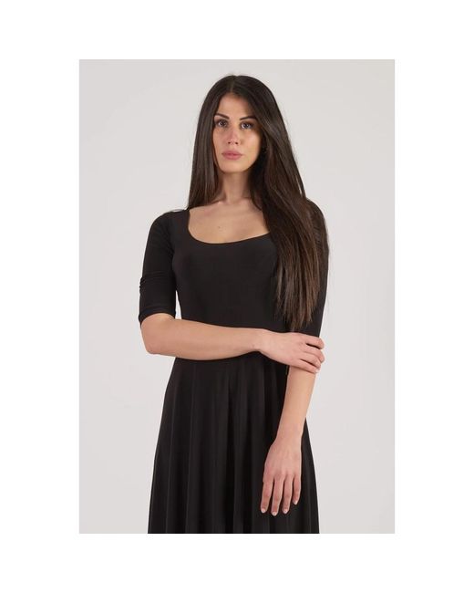 Norma Kamali Kleedjes ,Zwart ,Polyester Zwarte Midi Jurk Ronde Hals in het Black