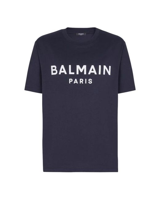 Balmain Tops ,Blauw ,Katoen Printed Cotton T-Shirt in het Blue voor heren