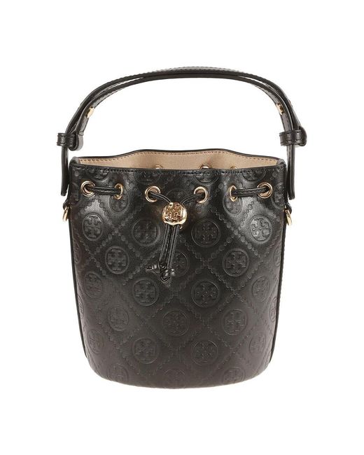 Tory Burch Black Schwarze Leder Mini Eimer Tasche