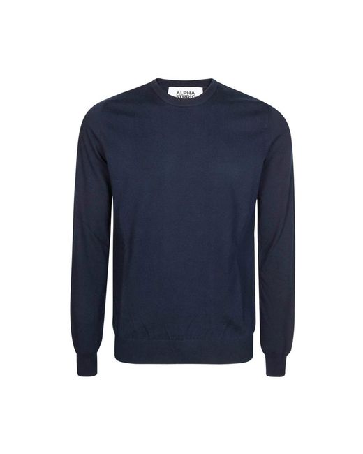Alpha Studio Blue Round-Neck Knitwear for men