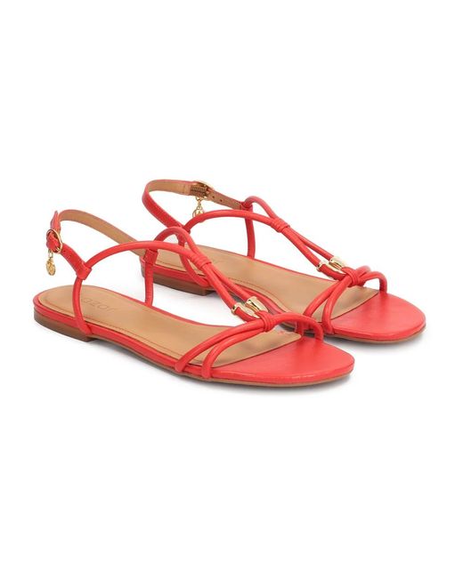 Kazar Schoenen ,Rood ,Leer Rode Sandalen Op Een Platte Zool Met Een Overhang in het Red