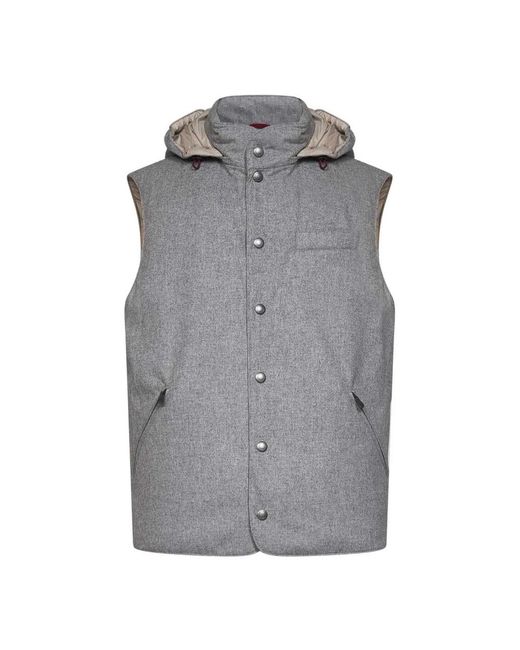 Brunello Cucinelli Bonded Wool Flannel Down Vest in het Gray voor heren