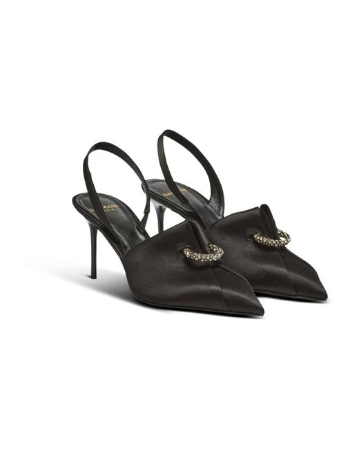 Balmain Black Satin-Slingbacks Mit Piercing