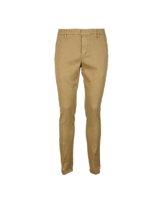 Dondup Broeken ,Bruin ,Linnen Linnenmix Gaubert Broek Met Rits in het Natural voor heren