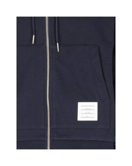 Thom Browne Blaue baumwoll-zip-hoodie mit maxi-taschen und tricolor grosgrain-detail in Blue für Herren