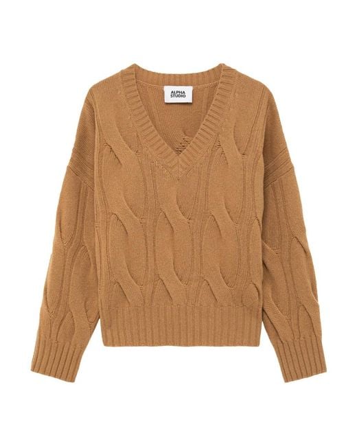 Alpha Studio Brown V-Neck Knitwear