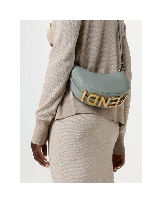 Fendi Gray Halbmond Lederhandtasche