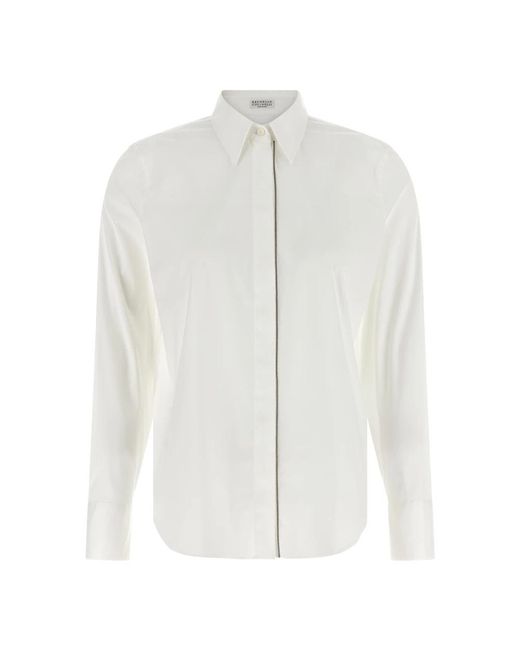 Brunello Cucinelli Stretch Cotton Poplin Shirt Met Glanzende Trim in het White