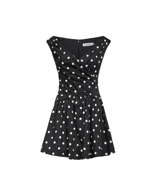Self-Portrait Black Self Portrait Polka Dot Cotton Mini Dress