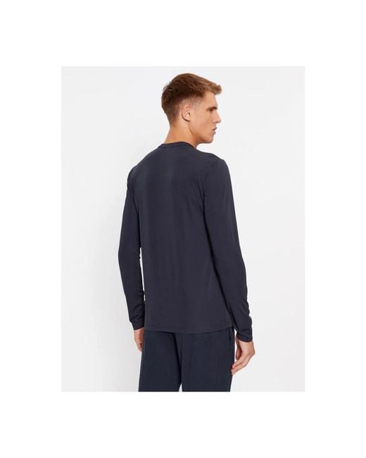 EA7 Tops ,Blauw ,Stretch T-Shirt Met Ronde Hals En Lange Mouwen in het Blue voor heren