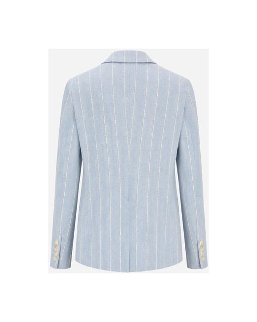 Manuel Ritz Dubbelrijige Blazer Met Katoenstreep in het Blue