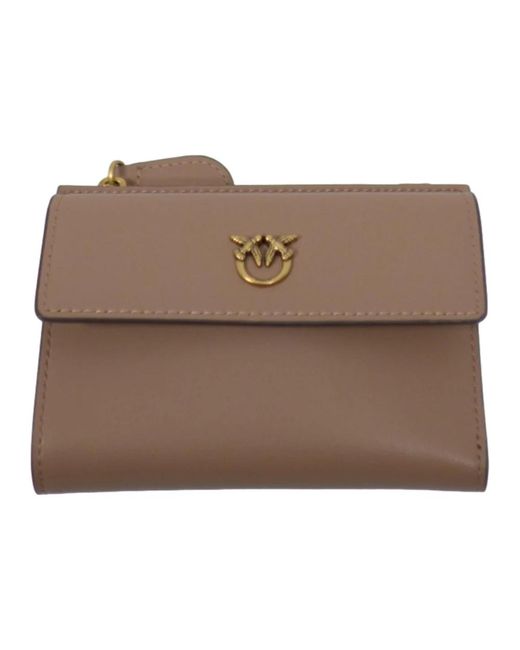 Pinko Accessoires ,Leer Compact Wallet Vitello Seta in het Brown