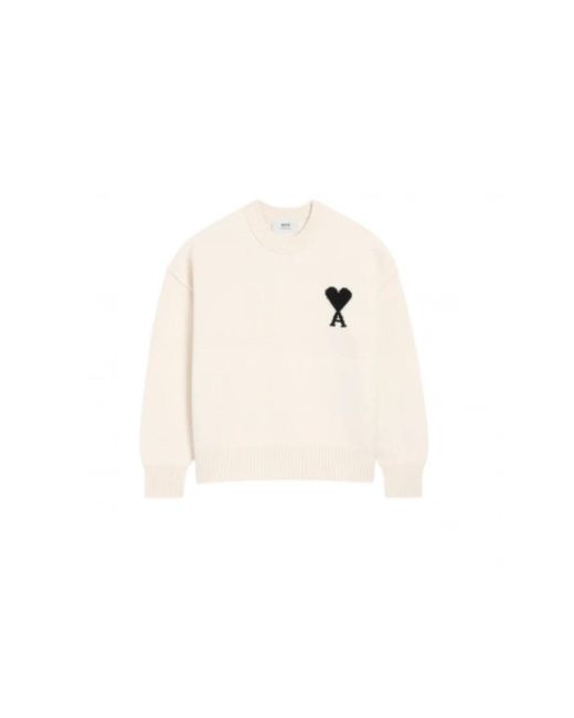 AMI White Round-Neck Knitwear