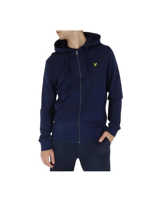 Lyle & Scott Hoodies & Sweatvesten ,Blauw ,Katoen Bedrukte Katoenen Hoodie Met Ritssluiting in het Blue voor heren