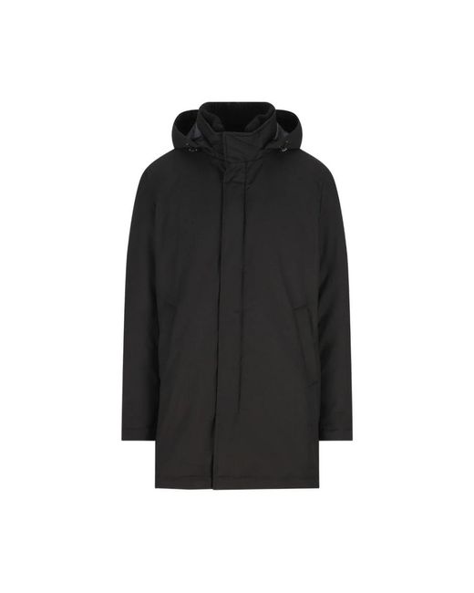 Herno Black Long Padded Coat With Knitted Collar Clothing for men