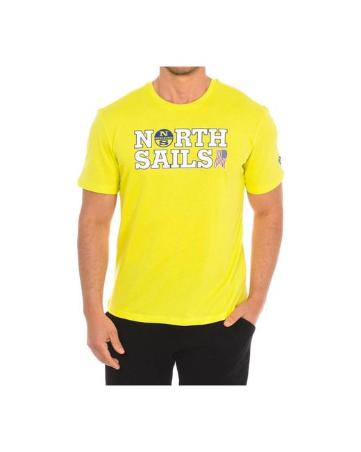 North Sails Tops ,Geel ,Katoen T-Shirt Met Korte Mouwen En Geribbelde Hals in het Yellow voor heren