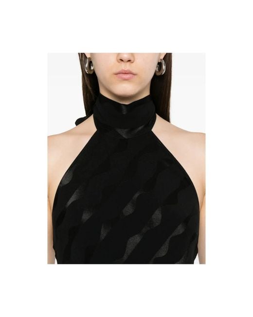 Rixo Black Schwarzes Jacquard Halfterneck Ärmelloses Midi-Kleid